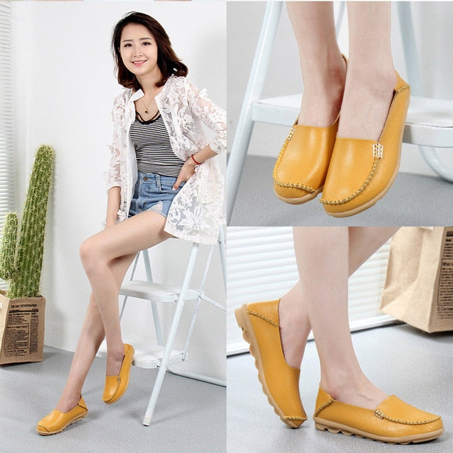 KUIDFAR 2018 Fashion Genuine Leather Women Flats Shoes Female Casual Flat Women Loafers 16 color Moccasin Women's Shoes
