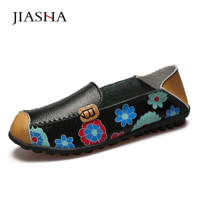 Women flat shoes 2018 new fashion ballet summer flower print women shoes genuine leathe loafers ladies flats shoes woman