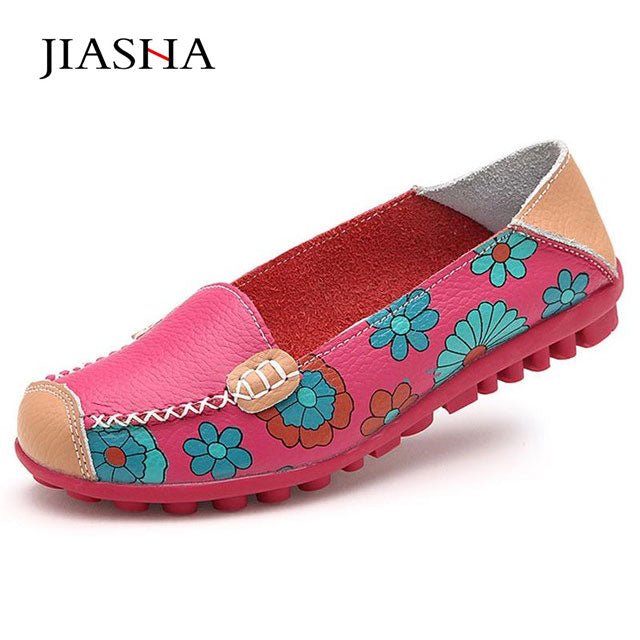 Women flat shoes 2018 new fashion ballet summer flower print women shoes genuine leathe loafers ladies flats shoes woman