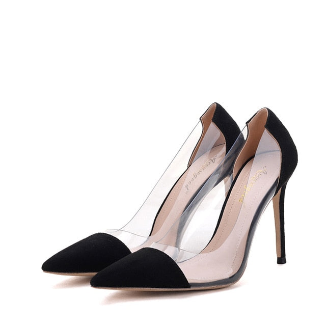 Transparent high heels Sexy shallow shoes genuies leather wedding shoes high heel women's shoes