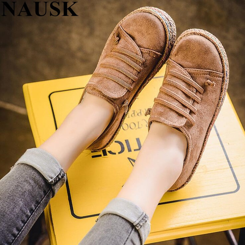 NAUSK Flat Shoes Women Autumn Shoes Woman Casual Lace-up Flats Comfortable Round Toe Loafers Shoes Fashion Flat Shoes