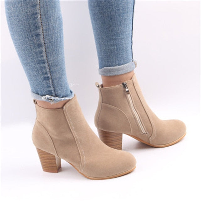 Laamei 2018 Women Boots Flock Ankle Boots Spring Autumn Women Boots Ladies Party Western Stretch Fabric Boots Plus Size 35-42