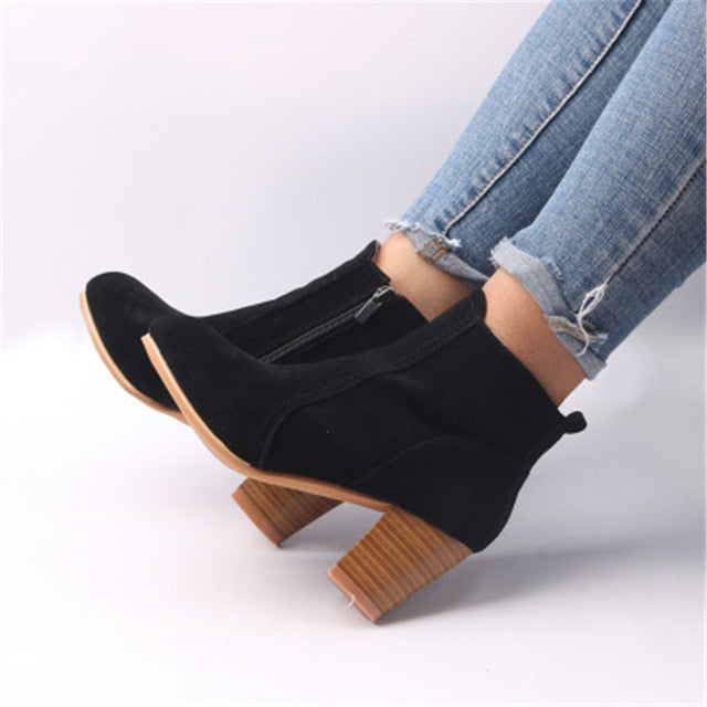 Laamei 2018 Women Boots Flock Ankle Boots Spring Autumn Women Boots Ladies Party Western Stretch Fabric Boots Plus Size 35-42