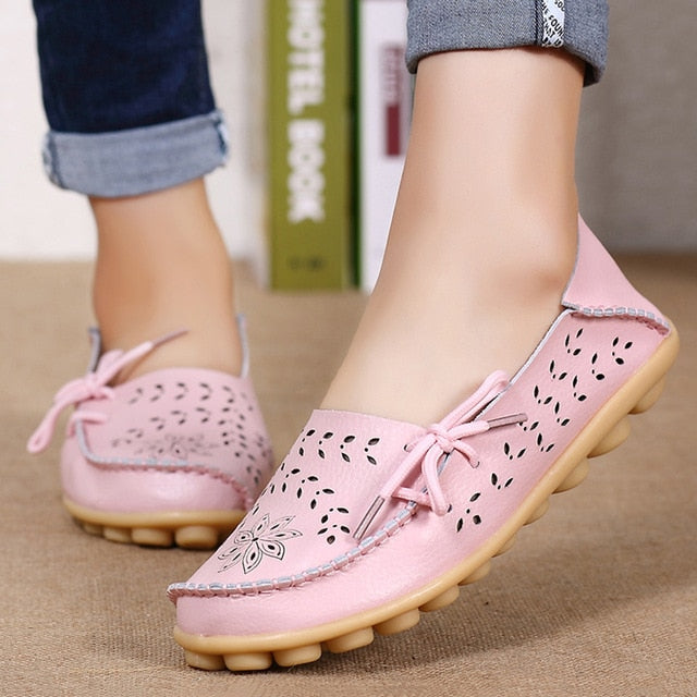 Women Flats Women Genuine Leather Shoes Slip On Loafers Woman Soft Nurse Ballerina Shoes Plus Size 34-44 Casual Sapato Feminino