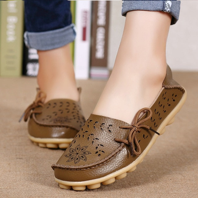 Women Flats Women Genuine Leather Shoes Slip On Loafers Woman Soft Nurse Ballerina Shoes Plus Size 34-44 Casual Sapato Feminino