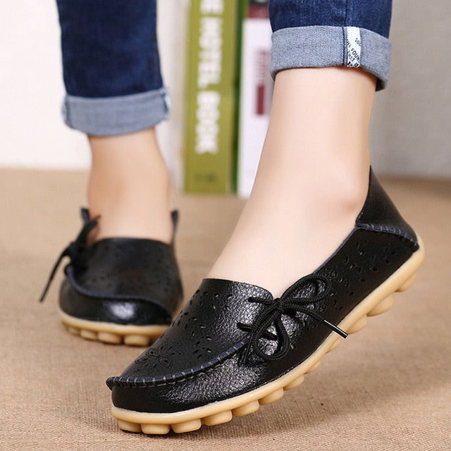 Women Flats Women Genuine Leather Shoes Slip On Loafers Woman Soft Nurse Ballerina Shoes Plus Size 34-44 Casual Sapato Feminino