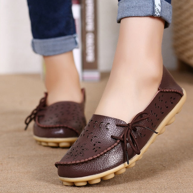 Women Flats Women Genuine Leather Shoes Slip On Loafers Woman Soft Nurse Ballerina Shoes Plus Size 34-44 Casual Sapato Feminino
