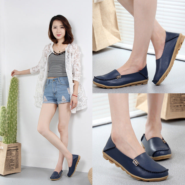 Women Shoes Plus Size Flat Shoes Women Genuine Leather Loafers Nurse Slip On Women Flat Oxford Sapato Feminino Ballet Flats