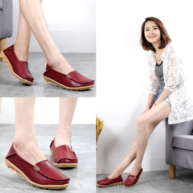 Women Shoes Plus Size Flat Shoes Women Genuine Leather Loafers Nurse Slip On Women Flat Oxford Sapato Feminino Ballet Flats