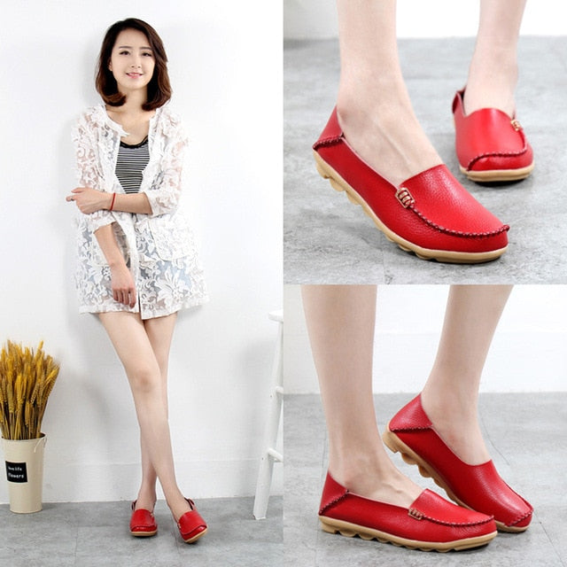Women Shoes Plus Size Flat Shoes Women Genuine Leather Loafers Nurse Slip On Women Flat Oxford Sapato Feminino Ballet Flats