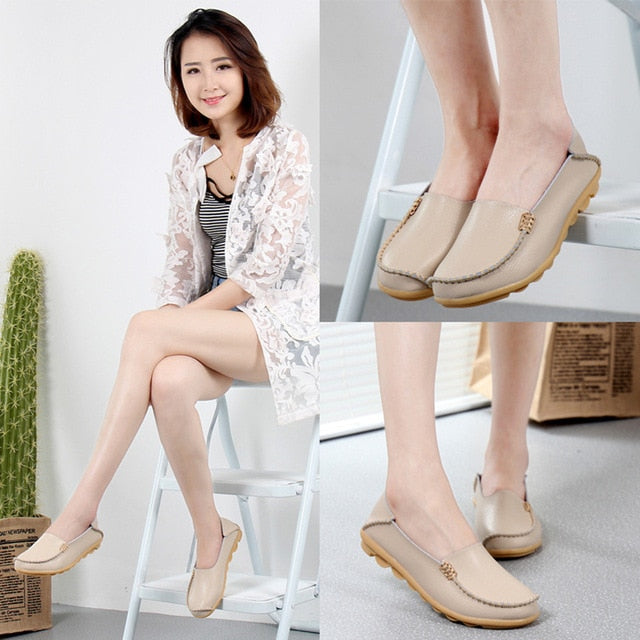 Women Shoes Plus Size Flat Shoes Women Genuine Leather Loafers Nurse Slip On Women Flat Oxford Sapato Feminino Ballet Flats