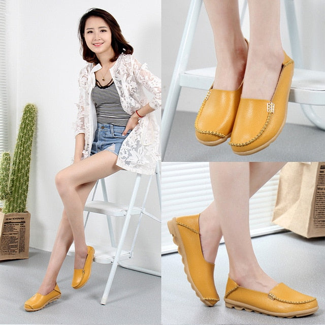 Women Shoes Plus Size Flat Shoes Women Genuine Leather Loafers Nurse Slip On Women Flat Oxford Sapato Feminino Ballet Flats
