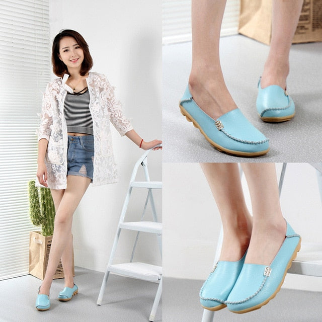 Women Shoes Plus Size Flat Shoes Women Genuine Leather Loafers Nurse Slip On Women Flat Oxford Sapato Feminino Ballet Flats