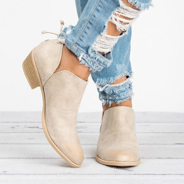Spring Autumn Women Butterfly-knot Chelsea Boots Slip-On Med High Heels Pointed Toe Shoes Woman