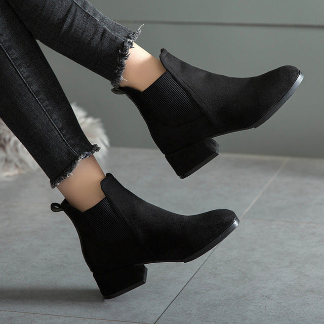 YOUYEDIAN Winter Boots women 2018 Black Ankle Boots For Women Thick Heel Slip On Ladies Shoes Boots Bota Feminina