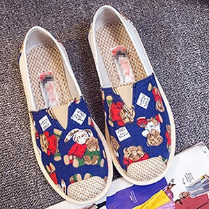 Womens Flat Shoes Fashion Print Canvas Platform Shoes Light Wear Breathable Slip On Shoes For Woman Round Toe Zapatos De Mujer