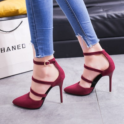 2018 Spring New Women's Shoes European and American Fashion Sexy High Heels Pointed Suede Hollow Work Shoes Simple Single Shoes