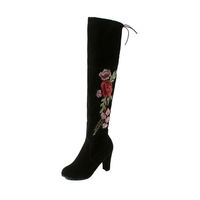 Women Winter Thigh High Boots Suede Leather High Heels Lace up Female Over The Knee Boots Fashion Plus Size Shoes Drop Shipping