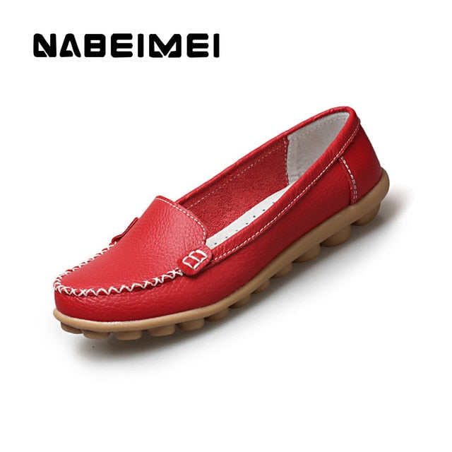 Genuine Leather Shoes Woman Soft Boat shoes for Women Flats shoes Big size 35-44 Ladies Loafers Non-Slip Sturdy Sole