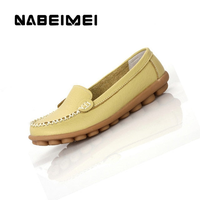 Genuine Leather Shoes Woman Soft Boat shoes for Women Flats shoes Big size 35-44 Ladies Loafers Non-Slip Sturdy Sole