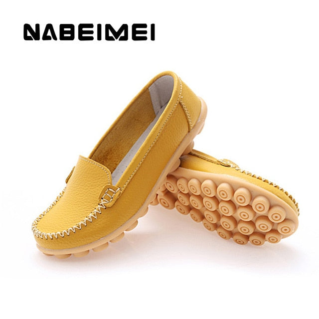 Genuine Leather Shoes Woman Soft Boat shoes for Women Flats shoes Big size 35-44 Ladies Loafers Non-Slip Sturdy Sole