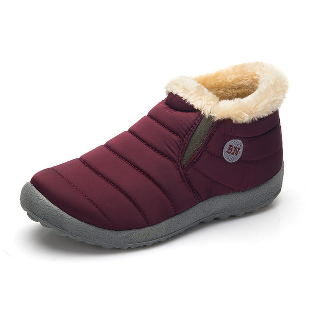 KHTAA Waterproof Female Shoes Winter Unisex Ankle Boots Women's Skid Plus Size Snow Boots Warm Plush Couple Style Cotton Casual