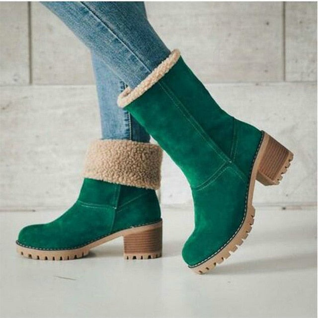Winter Plush Warm Women Boots 2019 Women Square Heel Ankle Snow Boots Ladies Platform Artificial Fur Female Casual Shoes