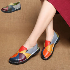 Handmade Leather Soft Shoes National Leather Flats Shoes For Women Casual Female Flats Lady flowerRound Toe Shoes footwear 2098W