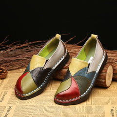 Handmade Leather Soft Shoes National Leather Flats Shoes For Women Casual Female Flats Lady flowerRound Toe Shoes footwear 2098W