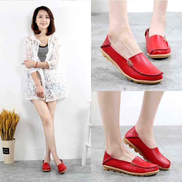 KUIDFAR 2018 Fashion Genuine Leather Women Flats Shoes Female Casual Flat Women Loafers 16 color Moccasin Women's Shoes