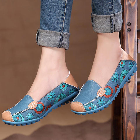 Women flat shoes 2018 new fashion ballet summer flower print women shoes genuine leathe loafers ladies flats shoes woman