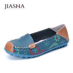 Women flat shoes 2018 new fashion ballet summer flower print women shoes genuine leathe loafers ladies flats shoes woman