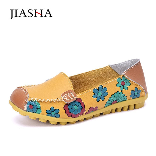 Women flat shoes 2018 new fashion ballet summer flower print women shoes genuine leathe loafers ladies flats shoes woman