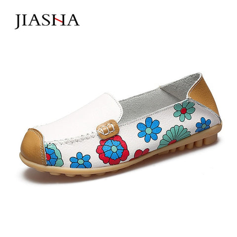 Women flat shoes 2018 new fashion ballet summer flower print women shoes genuine leathe loafers ladies flats shoes woman