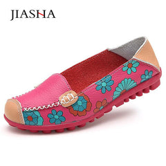 Women flat shoes 2018 new fashion ballet summer flower print women shoes genuine leathe loafers ladies flats shoes woman