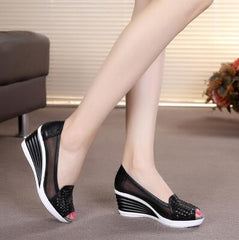 2018 Womens Wedges Shoes Peep Toe Heels Summer Mesh Shoes Lady aa0211