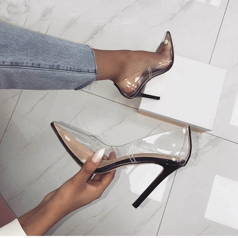 Perixire Women Pumps 2018 Transparent Super High Heels Sexy Pointed Toe Slip-on Wedding Party Shoes For Lady Thin Heels  Pumps