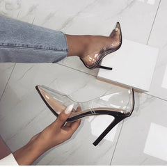 Perixire Women Pumps 2018 Transparent Super High Heels Sexy Pointed Toe Slip-on Wedding Party Shoes For Lady Thin Heels  Pumps