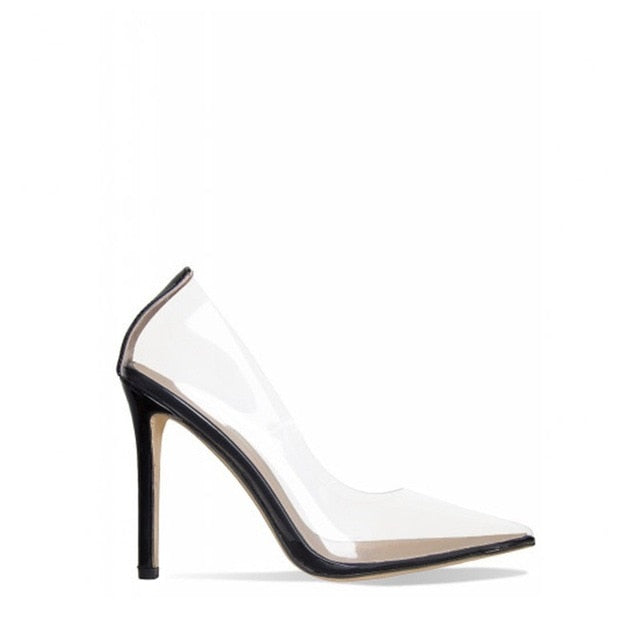 Perixire Women Pumps 2018 Transparent Super High Heels Sexy Pointed Toe Slip-on Wedding Party Shoes For Lady Thin Heels  Pumps