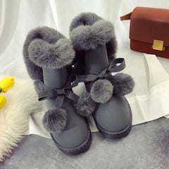Warm Fur Women Snow Boots Cute Suede Winter Shoes Fur Ball Mid-Calf Boots Female Fashion Boots Non-Slip Snow Casual Shoe ABT1045