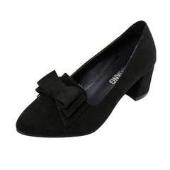 2018 Candy Color Women Pumps Shallow Color Women's Bowknot Suede Block Thick High Heels Shoes Bowtie Working Shoes