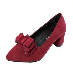2018 Candy Color Women Pumps Shallow Color Women's Bowknot Suede Block Thick High Heels Shoes Bowtie Working Shoes