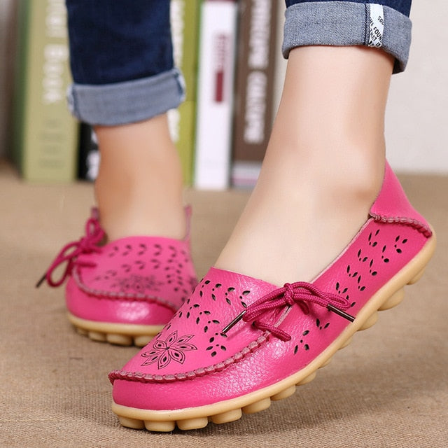 Women Flats Women Genuine Leather Shoes Slip On Loafers Woman Soft Nurse Ballerina Shoes Plus Size 34-44 Casual Sapato Feminino