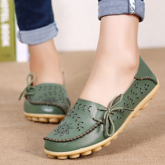 Women Flats Women Genuine Leather Shoes Slip On Loafers Woman Soft Nurse Ballerina Shoes Plus Size 34-44 Casual Sapato Feminino