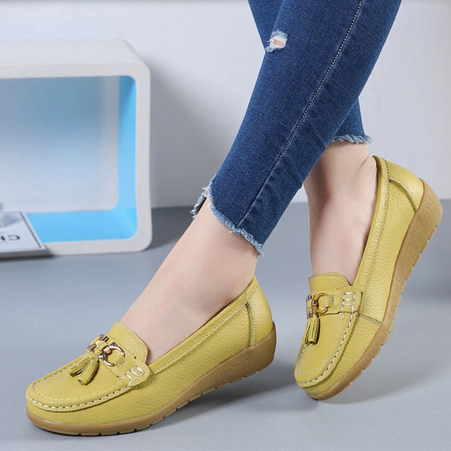 Women Ballet Shoes Flats Cut Out Leather Breathbale Moccains Women Boat Shoes Ballerina Ladies Shoes