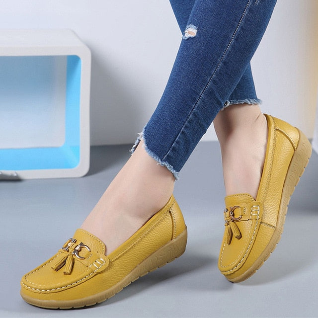 Women Ballet Shoes Flats Cut Out Leather Breathbale Moccains Women Boat Shoes Ballerina Ladies Shoes