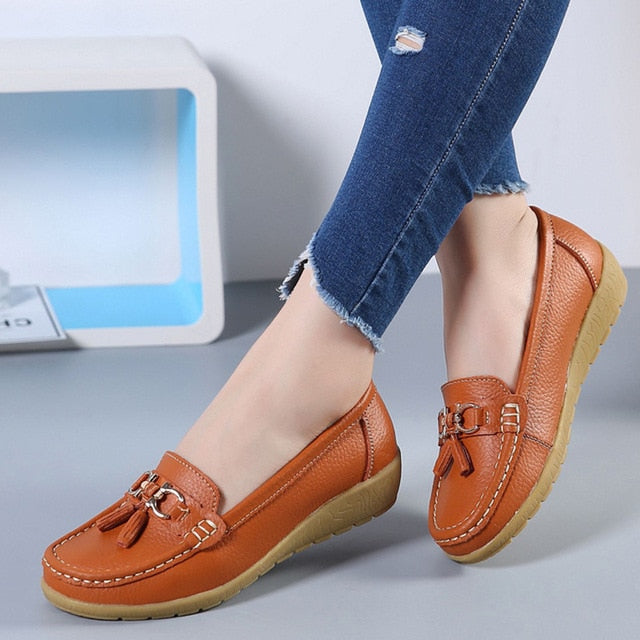 Women Ballet Shoes Flats Cut Out Leather Breathbale Moccains Women Boat Shoes Ballerina Ladies Shoes