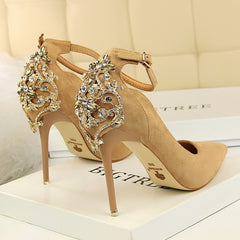 POADISFOO Women Elegant Crystal Pumps  sexy thin shoes super high suede shallow mouth pointed rhinestone single shoe.DS-1717-5