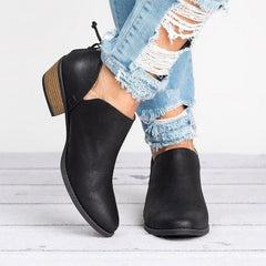 Spring Autumn Women Butterfly-knot Chelsea Boots Slip-On Med High Heels Pointed Toe Shoes Woman