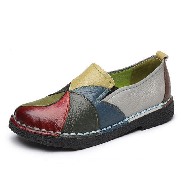 Summer Loafers Women Moccasins Ballerina Shoes Women Genuine Leather Slip-On Ballet Flats Round Toe Flower Zapatillas Mujer